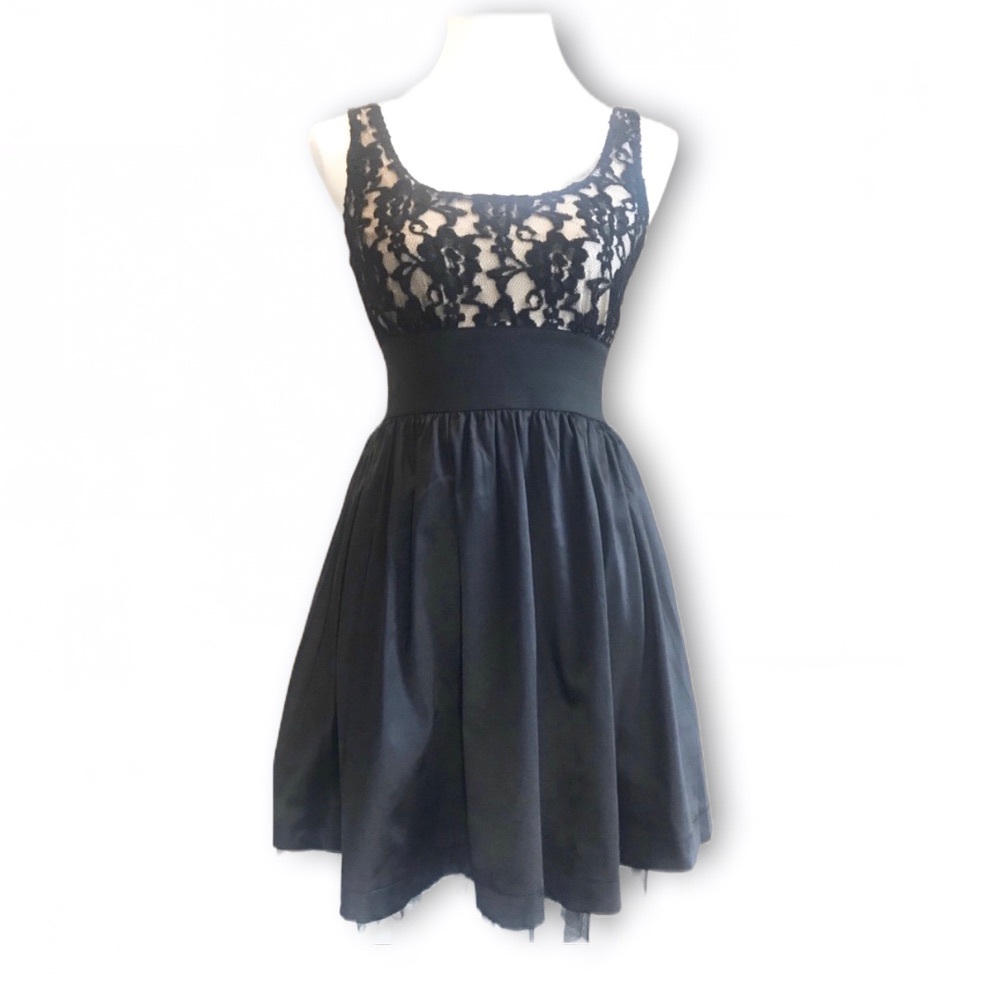 NWOT Fit and Flare, Black Lace and Satin Dress